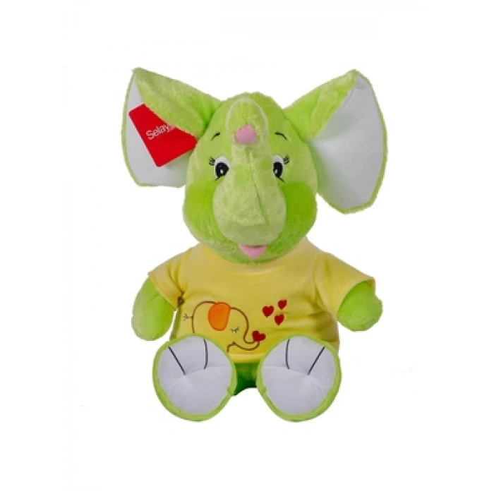 3E Grup - Selay 40 Cm Peluş Fil Pembe Tişörtlü Yeşil 1285