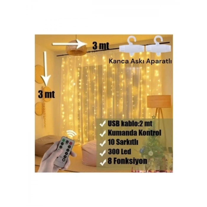 3E Grup - Suled Yf-0001 3 Metre X 3 Metre 300 Ledli 10 Sarkıtlı Usbli Kumandalı Perde Peri Led