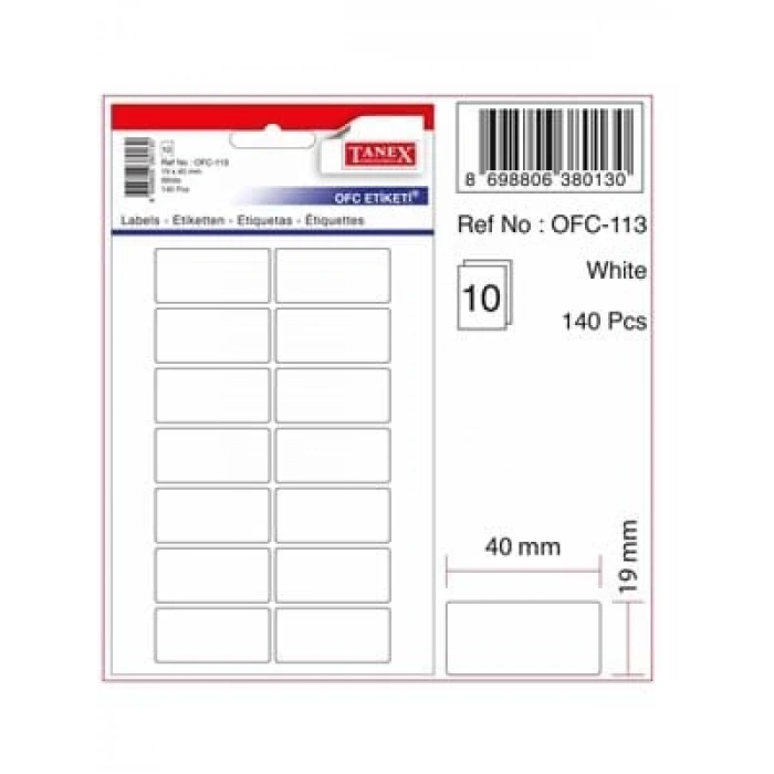 3E Grup - Tanex 19x40 Poşet Ofis Etiketi Beyaz Ofc-113
