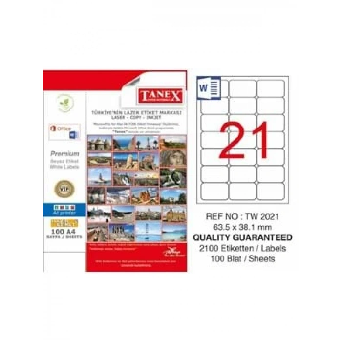 3E Grup - Tanex 63.5x38.1 Laser Etiket 100 Lü Tw-2021