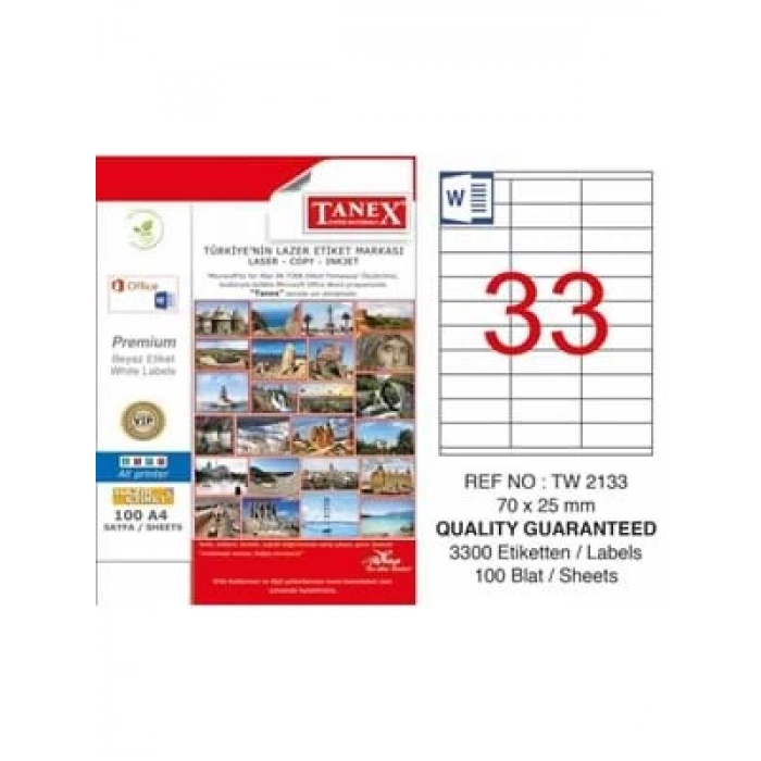 3E Grup - Tanex 70x25 Mm Laser Etiket 100 Lü Tw-2133
