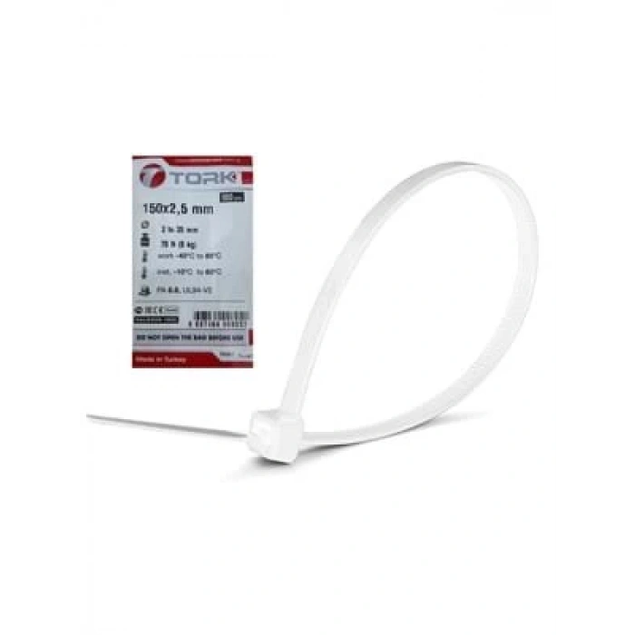 3E Grup - Tork Trk-150x2.5mm 100lü Beyaz Kablo Bağı