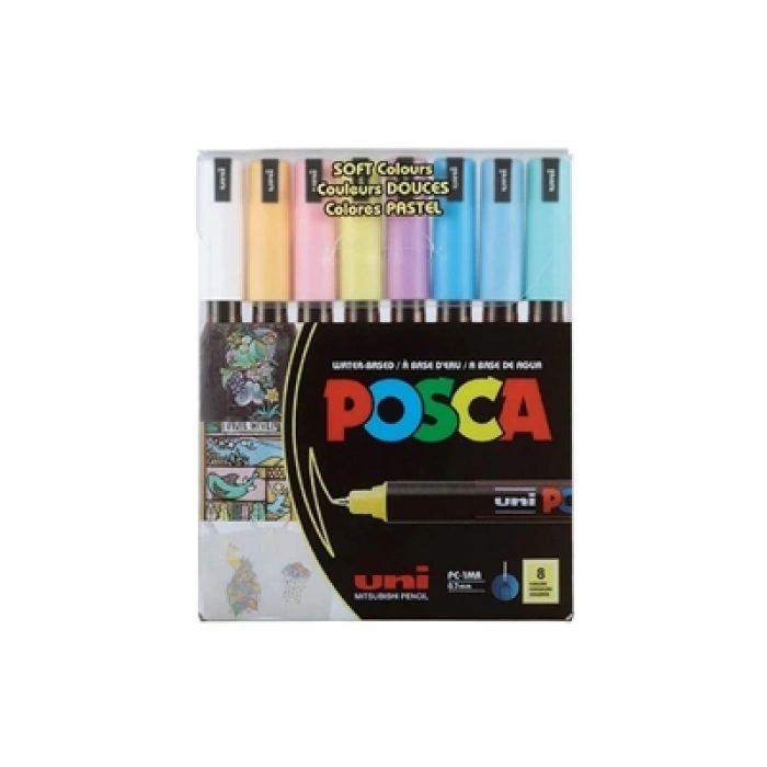 3E Grup - Uni Posca 0.7 Su Bazlı Markör Kalem Soft Renkler 8li Pc-1m 8c