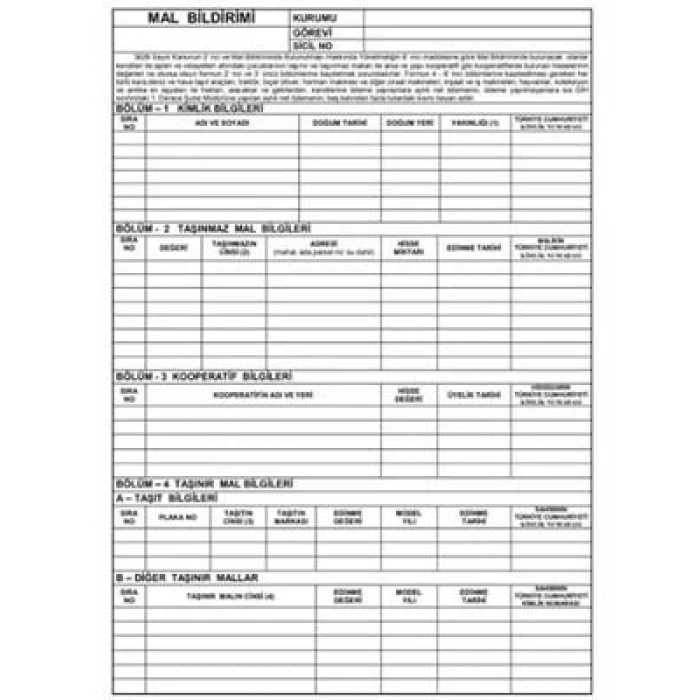 3E Grup - Unıversal Mal Bildirimi Formu Çift Yönlü