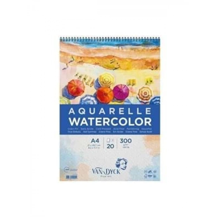 3E Grup - Van Dyck A4 300 Gr 20sy Aquarelle Spiralli Resim Bloğu Vd10011