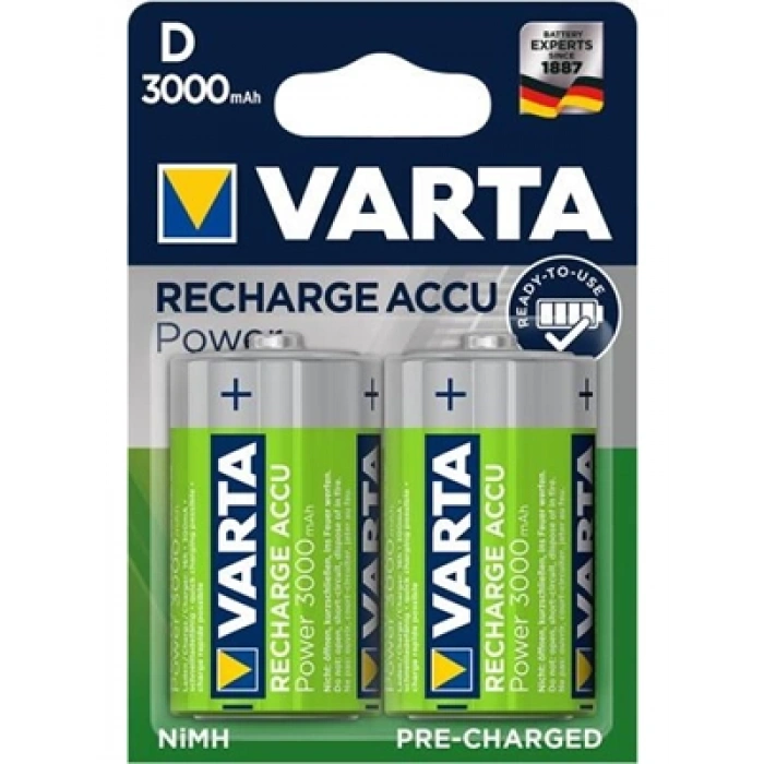 3E Grup - Varta 3000mah Recharge Accu Power Şarjlı Büyük Boy Pil D 2li