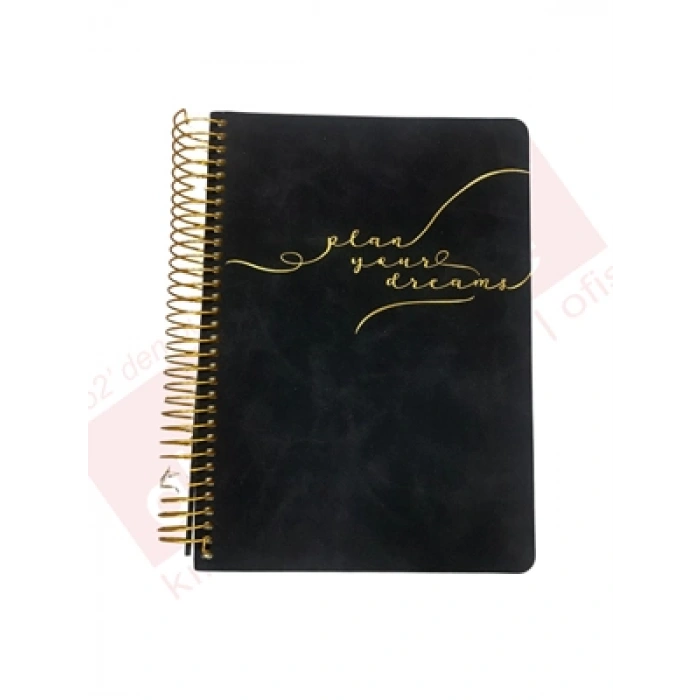 3E Grup - Victorias Journals A5 Vegan Deri Kap.spiralli Tarihsiz Planlayıcı 224 S. Siyah 125-2107