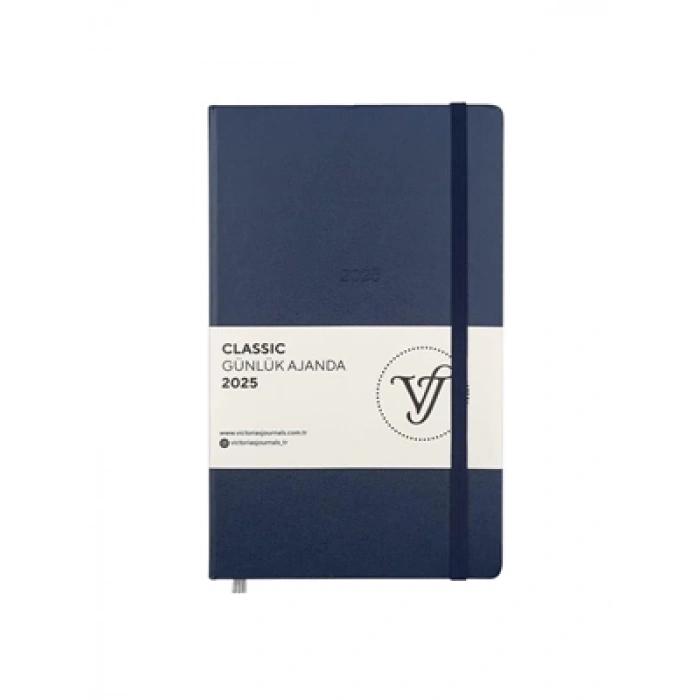 3E Grup - Victorias Journals Classic 13x21 Günlük Ajanda Sert Kapak Ivory Lacivert 124-1448 2025
