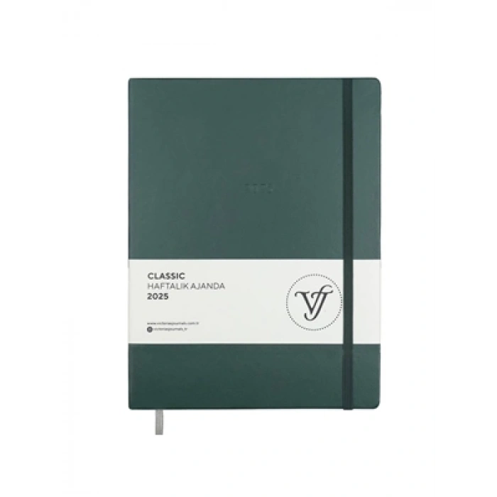 3E Grup - Victorias Journals Classic 19x25 Haftalık Ajanda Sert Kapak Ivory Yeşil 124-1404 2025