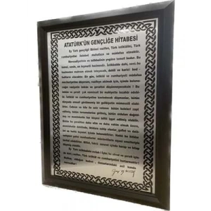 3E Grup - Aka 35x50 Cm Gençliğe Hitabe Gümüş Metal Üzerine Baskı 35 Mm Ahşap Çerçeve