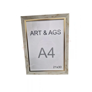 3E Grup - Art&ags A4 22 Mm Ahşap Görünümlü Çerçeve Altın Paspartulu Altın Eskitmeli Gri