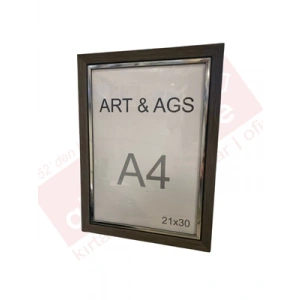 3E Grup - Art&ags A4 22 Mm Ahşap Görünümlü Çerçeve Gümüş Paspartulu Füme