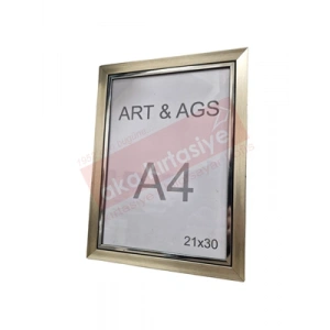 3E Grup - Art&ags A4 22 Mm Ahşap Görünümlü Çerçeve Gümüş Paspartulu Gümüş