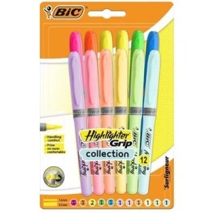 3E Grup - Bic Highlighter Grip Collection Fosforlu Kalem 12 Renk 992562