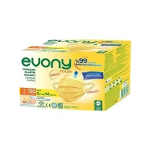 3E Grup - Evony 3 Katlı Telli Yumuşak Elastik Kulaklı Maske 50li Sarı 819751