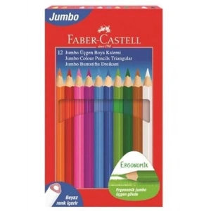 3E Grup - Faber Castell Jumbo Üçgen Kuruboya Kalemi 12 Renk (beyaz Renk İçerir) 5173116616000