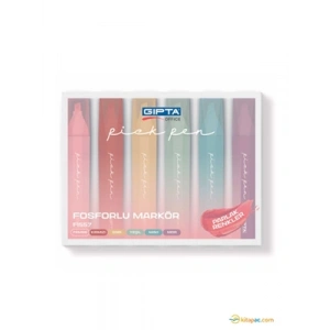 3E Grup - Gıpta Fosforlu Kalem 6 Lı Parlak Renkler F1557