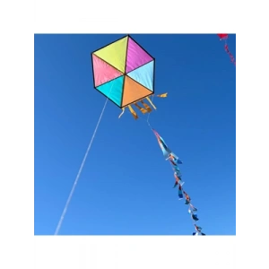 3E Grup - Gülen 73x73 Cm Kumaş Çerçeveli Altıgen Uçurtma Karma Renk Ghho-002