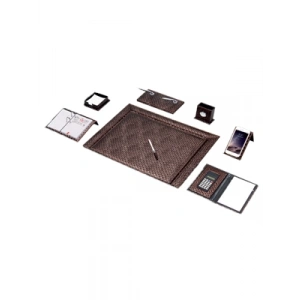 3E Grup - Gülpaş 11 Parça Suni Deri Örgü Sümen Takımı Kahverengi 238