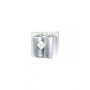 3E Grup - Horizon Candle 3.5x5 Cm Bar Mum 4lü Varak Gümüş