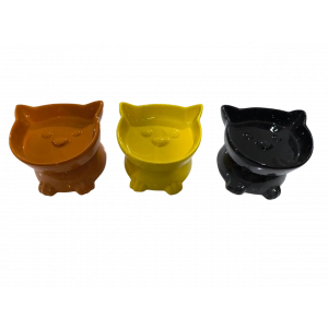 Kedi Kafalı Yüksek Seramik Mama Su Kabı 250 ml Çeşitli Renklerde