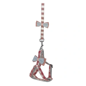 3E Grup - Köpek Göğüs Tasma Seti Ekose Desenli Papyonlu 1.5 cm*35-48 cm Kırmızı