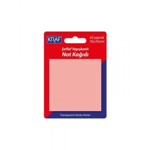 3E Grup - Kraf 76x76 Mm Yapışkanlı Not Kağıdı Şeffaf Pembe 50 Yp 7676tr