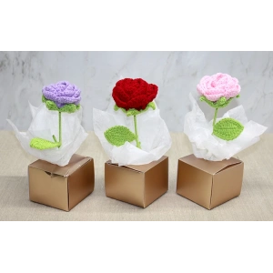 Kutulu Tekli El Örgüsü Gül Kutulu