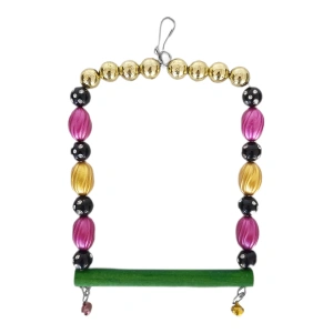 3E Grup - Markapet Boncuklu Ve Tünekli Kare Kuş Salıncağı 10 cm-13 cm Renkli