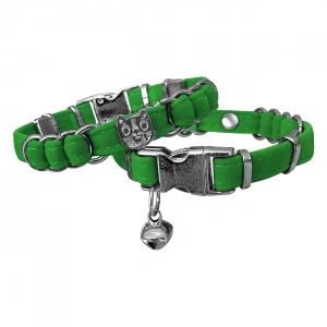 3E Grup - Markapet Kadife Kedi Boyun Tasması Kedi Kafalı 20-32 cm Yeşil