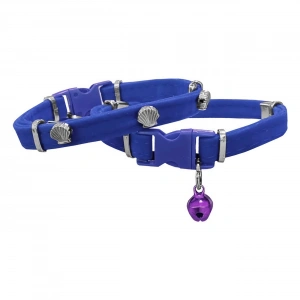 3E Grup - Markapet Kadife Kedi Boyun Tasması Midyeli 20-32 cm Mavi