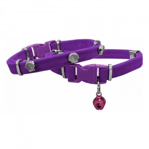 3E Grup - Markapet Kadife Kedi Boyun Tasması Midyeli 20-32 cm Mor