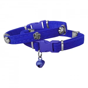 3E Grup - Markapet Kadife Kedi Boyun Tasması Yoncalı 20-32 cm Mavi