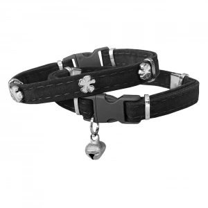 3E Grup - Markapet Kadife Kedi Boyun Tasması Yoncalı 20-32 cm Siyah