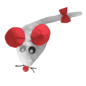 3E Grup - Markapet Kedi Oyuncağı Bıyıklı Peluş Fare 4,5 x 6-15 cm Beyaz