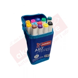 3E Grup - Mikro Art Çift Uçlu Marker Kalem Çantalı 12 Renk Zw-8001-12s