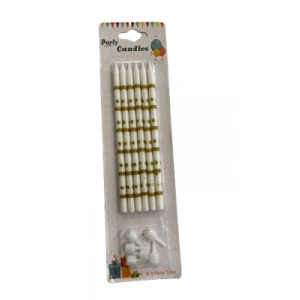 3E Grup - Nedi 13 Cm Simli Çizgili Puantiyeli Mum Altın Beyaz 6lı Jg2073c