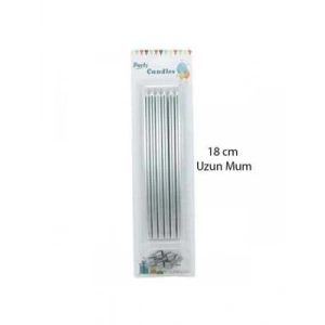 3E Grup - Nedi 18 Cm İnce Uzun Mum 6lı Gümüş Pl-j06s