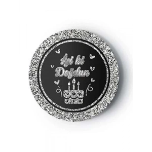 3E Grup - Nedi 22 Cm Karton Tabak 8 Li İyi Ki Doğdun Gümüş-siyah 38969