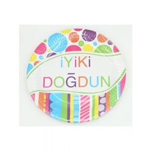 3E Grup - Nedi 22 Cm Karton Tabak 8 Li İyiki Doğdun Gökkuşağı 38965