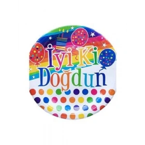 3E Grup - Nedi 23 Cm Karton Tabak 10 Lu İyiki Doğdun Gökkuşağı Tkt8001