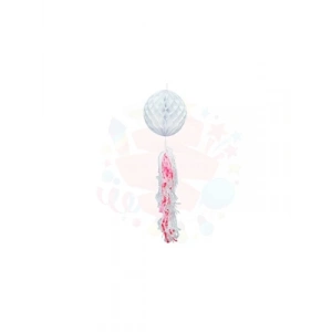 3E Grup - Nedi 25 Cm Kağıt Top Süs Petekli Püsküllü 85 Cm Sılver W4078s