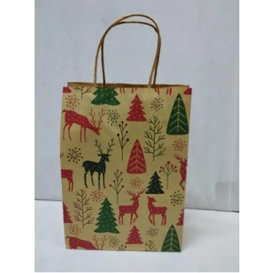 3E Grup - Nedi 26x33 Cm Büküm Saplı Kraft Çanta Geyik Baskılı 10040-1