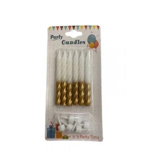 3E Grup - Nedi 8 Cm Burgulu Çubuk Mum Altın-beyaz 6lı Jw3016c