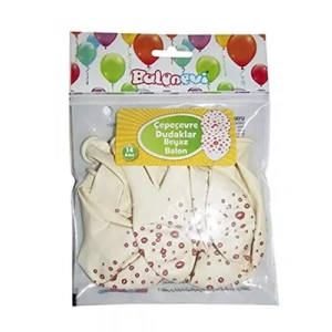 3E Grup - Nedi Baskılı Balon Çepeçevre Dudaklar Beyaz 14lü 7324