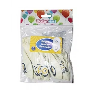 3E Grup - Nedi Baskılı Balon Nazar Boncuğu Beyaz 16lı 7072