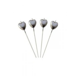 3E Grup - Nedi Çubuklu Kalp Mum 4lü Metalik Gümüş 574s