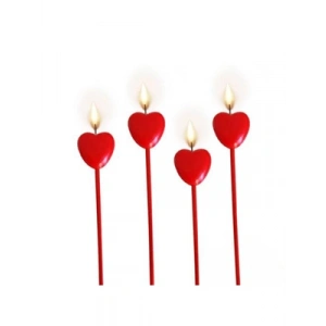 3E Grup - Nedi Çubuklu Kalp Mum 4lü Metalik Kırmızı 574r
