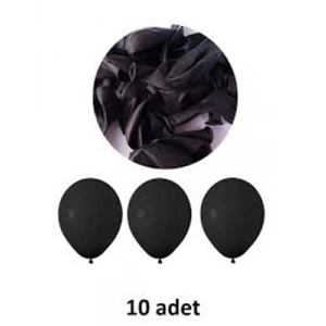 3E Grup - Nedi Düz Renk Balon 10lu Siyah 12946