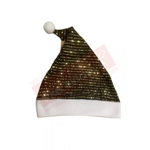 3E Grup - Nedi Fiesta Noel Baba Pullu Polar Şapka Altın Fp-40202